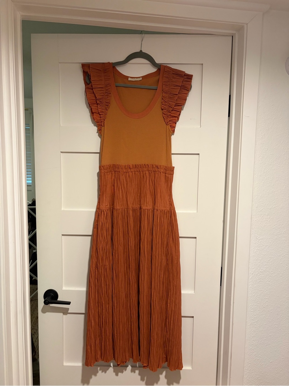 Ulla Johnson Rust Orange Ruffle-Sleeve Maxi Dress